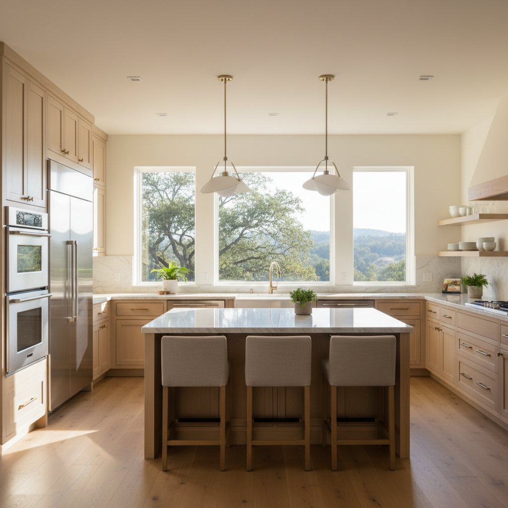 Upscale kitchen with integrated Miele-style appliances